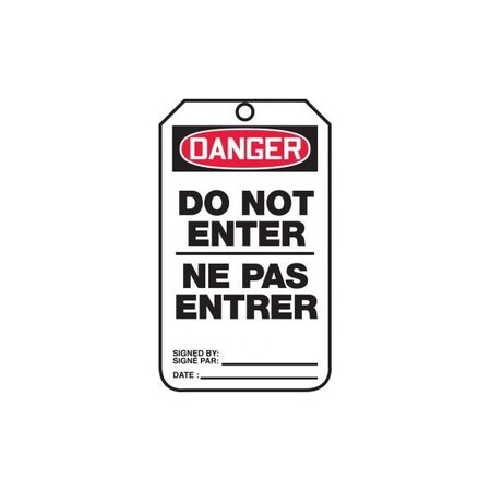 Accuform French Bilingual Safety Tags, DANGER DO NOT ENTER, 5.75in x 3.25in, RP-Plastic, 25PK TCF110PTP